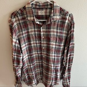 Mens Hartford Navy & Red Button 100% Linen Shirt LG